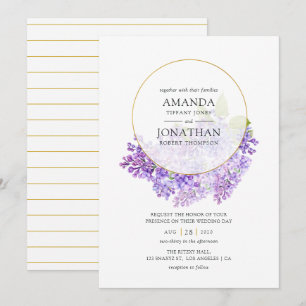 Pastel Violet och Guld Geometric Herbarium Bröllop Inbjudningar