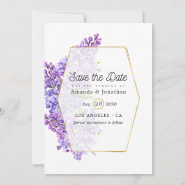 Pastel Violet och Guld Geometric Herbarium Bröllop Spara Datumet
