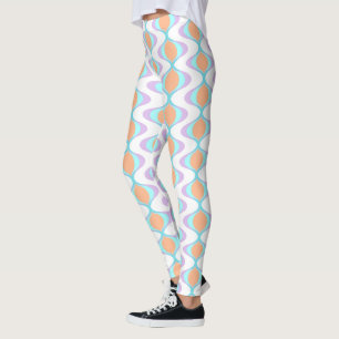 Pastel Violet Orange Aqua Blue Ogee White Vågar Leggings