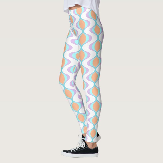 Pastel Violet Orange Aqua Blue Ogee White Vågar Leggings (Vänster)