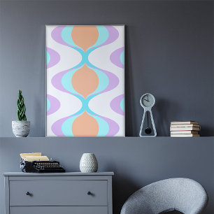 Pastel Violet Orange Aqua Blue Ogee White Vågar Poster