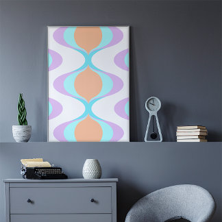 Pastel Violet Orange Aqua Blue Ogee White Vågar Poster