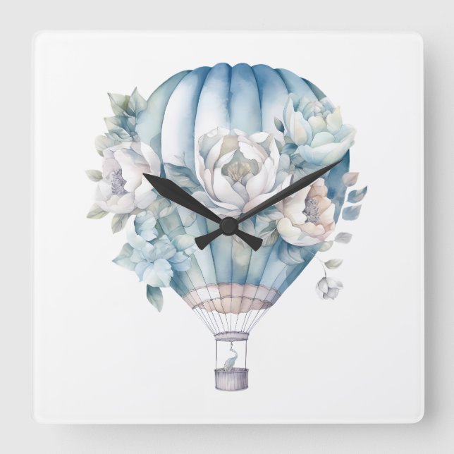 PASTEL VITA LUFTBALLONGER FÖR VATTENFÄRGSVÄTSKA FYRKANTIG KLOCKA (Framsida)