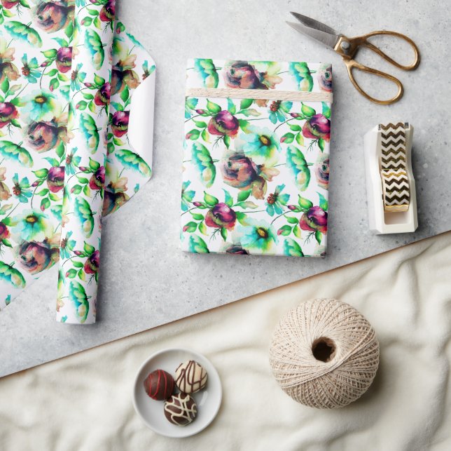 Pastel Watercolor, Abstrakt Flowers Presentpapper (Hantverk)