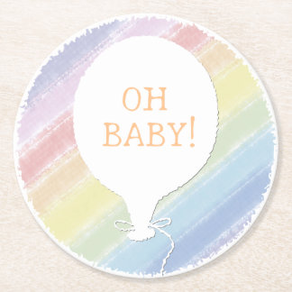 Pastel Watercolor Anpassningsbar Text Baby Shower Underlägg Papper Rund