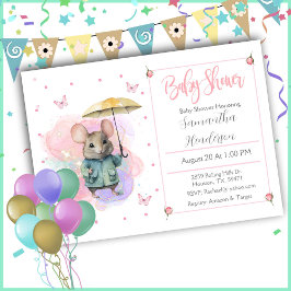 Pastel Watercolor Baby Shower för baby-musen för p Inbjudningar