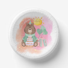 Pastel Watercolor Bear Birthday Party Plate