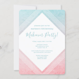 Pastel Watercolor Birthday Makover Party Aqua Inbjudningar