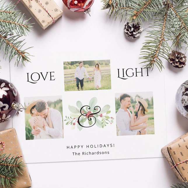 Pastel Watercolor-Blommigt 3-Photo Julkort (Skapare uppladdad)