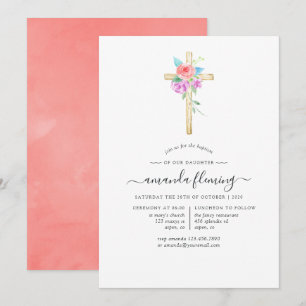 Pastel Watercolor Blommigt Baby Baptism/Christenin Inbjudningar