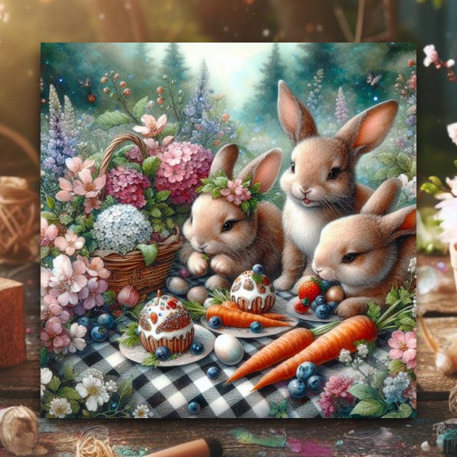 Pastel Watercolor Blommigt Bunny Påsk Brunch Julkort (Skapare uppladdad)