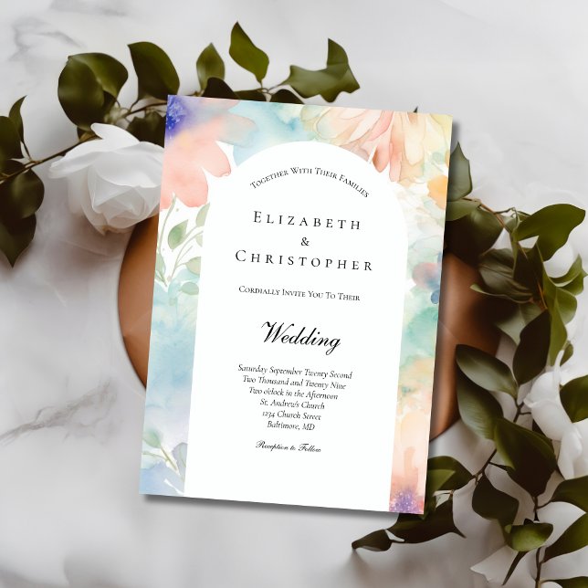 Pastel Watercolor Blommigt Elegant Modern Bröllop Inbjudningar (Pastel Floral Watercolor Elegant Modern Wedding Invitation)