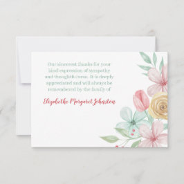 Pastel Watercolor Blommigt Funeral Bereavement Tack Kort