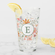 Pastel Watercolor Blommigt Glass Kopp med Monogram