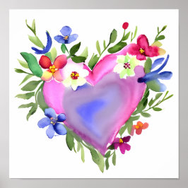 Pastel Watercolor Blommigt Hjärtat Utandning Poster