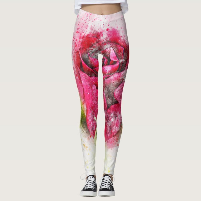 Pastel Watercolor, Blommigt Leggings (Framsida)