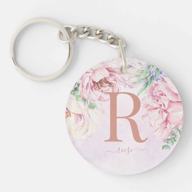 Pastel Watercolor Blommigt Monogram Photo (Framsidan)