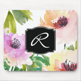 Pastel Watercolor Blommigt Monogrammed Musmatta