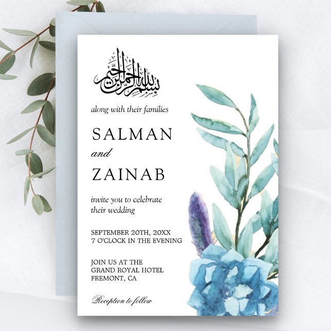 Pastel Watercolor Blommigt Muslim Wedding bjudande Inbjudningar (Skapare uppladdad)