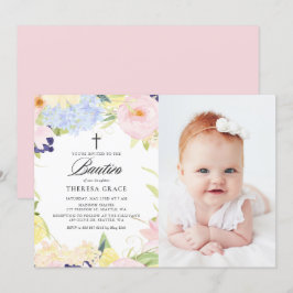 Pastel Watercolor Blommigt Ram Photo Bautizo Inbjudningar