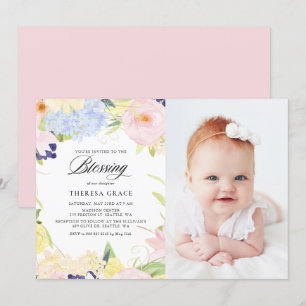 Pastel Watercolor Blommigt Ram Photo Bling Inbjudningar