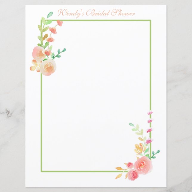 Pastel Watercolor Blommigt Ram Scrapbook Papper (Framsida)
