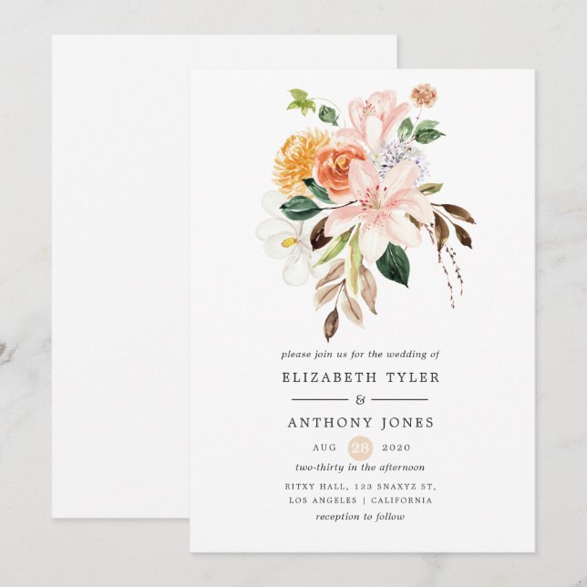 Pastel Watercolor Blommigt Vår bröllop Inbjudningar (Fram/baksida)