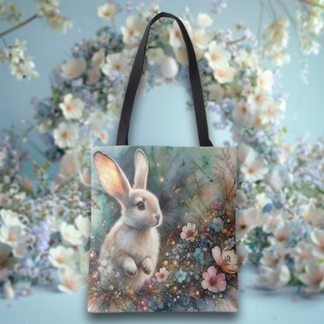 Pastel Watercolor Blommigt Woodland Bunny Påsk Tygkasse (Skapare uppladdad)