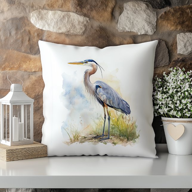 Pastel Watercolor Blue Heron Louisiana State Kudde (Skapare uppladdad)