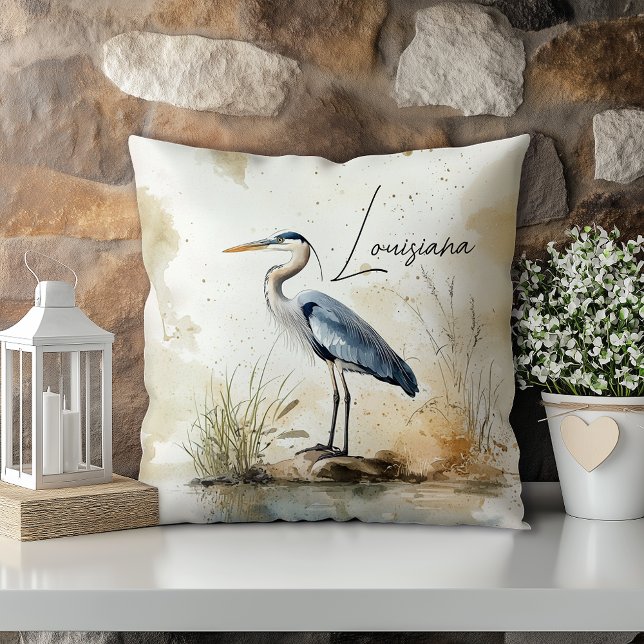 Pastel Watercolor Blue Heron Louisiana State Kudde (Skapare uppladdad)