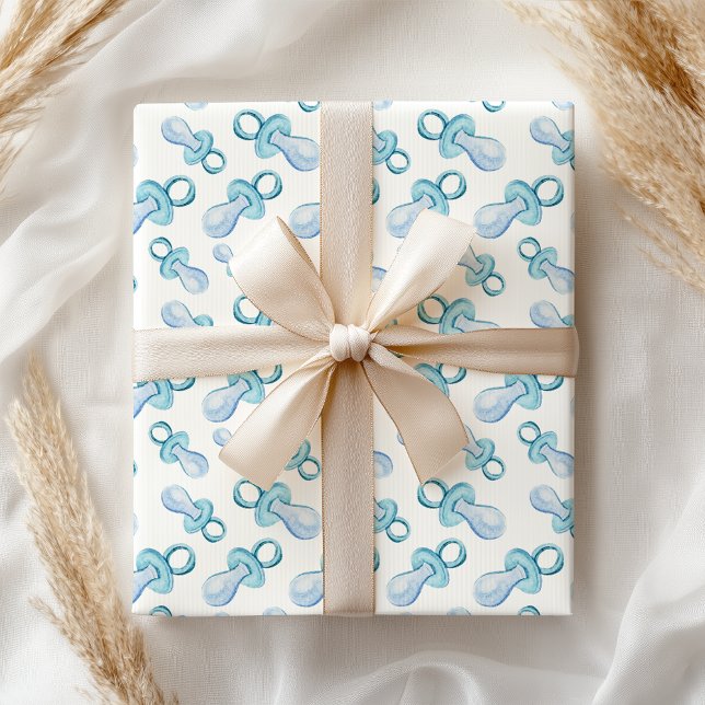 Pastel Watercolor Blue Pojke Nappar Presentpapper (Skapare uppladdad)