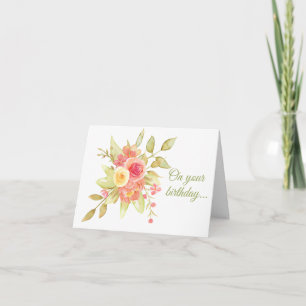 Pastel Watercolor Bukett med rosor Birthday Kort