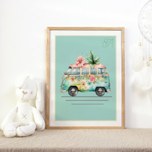 Pastel Watercolor Buss Nursery Poster