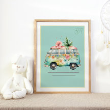 Pastel Watercolor Buss Nursery Poster