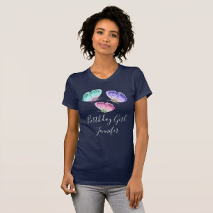 Pastel Watercolor Butterflies Birthday Girl T Shirt