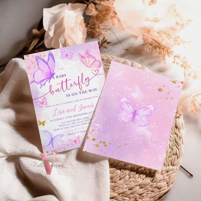 Pastel Watercolor Butterfly Baby Shower-inbjudan Inbjudningar (Skapare uppladdad)