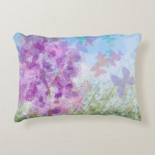 Pastel Watercolor Butterfly Blommigt Prydnadskudde
