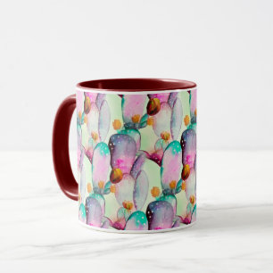 Pastel Watercolor Cactus Flowers Desert Mönster Mugg