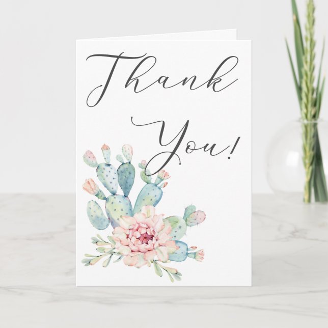 Pastel Watercolor Cactus Tack Kort (Framsida)