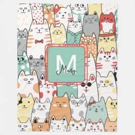 Pastel Watercolor Cat Kattunge Namn Monogram Kids Fleecefilt