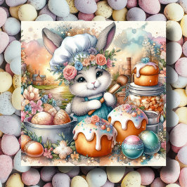 Pastel Watercolor Chef Bunny Påsk Treats Julkort