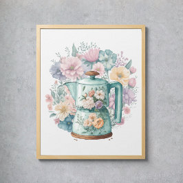 Pastel Watercolor Coffee Maker Kitchen Poster
