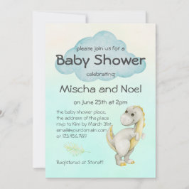 Pastel Watercolor Cute Modern T Rex Baby Shower Inbjudningar