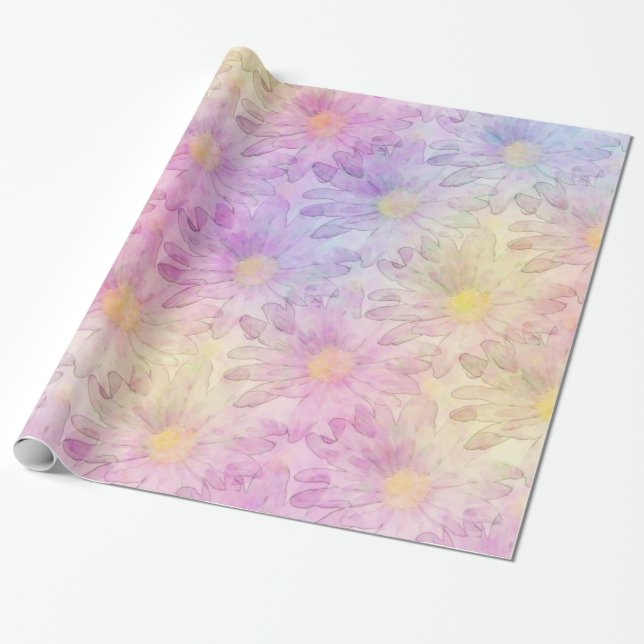 Pastel Watercolor-Daisy Presentpapper (Utrullad)