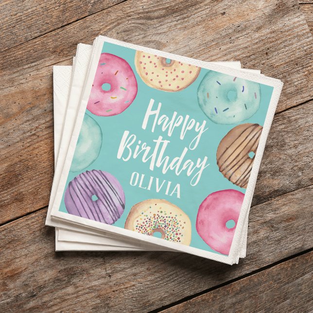Pastel Watercolor Donut Personlig Birthday Pappersservett (Skapare uppladdad)