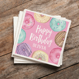 Pastel Watercolor Donut Personlig Birthday Pappersservett