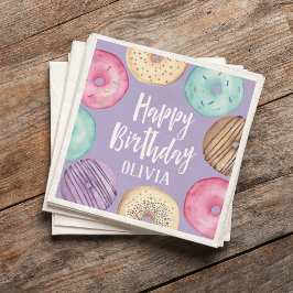 Pastel Watercolor Donut Personlig Birthday Pappersservett