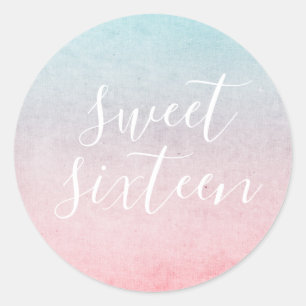 Pastel Watercolor Elegant Sweet sixteen Aqua Runt Klistermärke