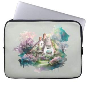 Pastel Watercolor English Cottage Laptop Fodral