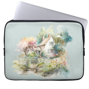 Pastel Watercolor English Cottage Laptop Fodral